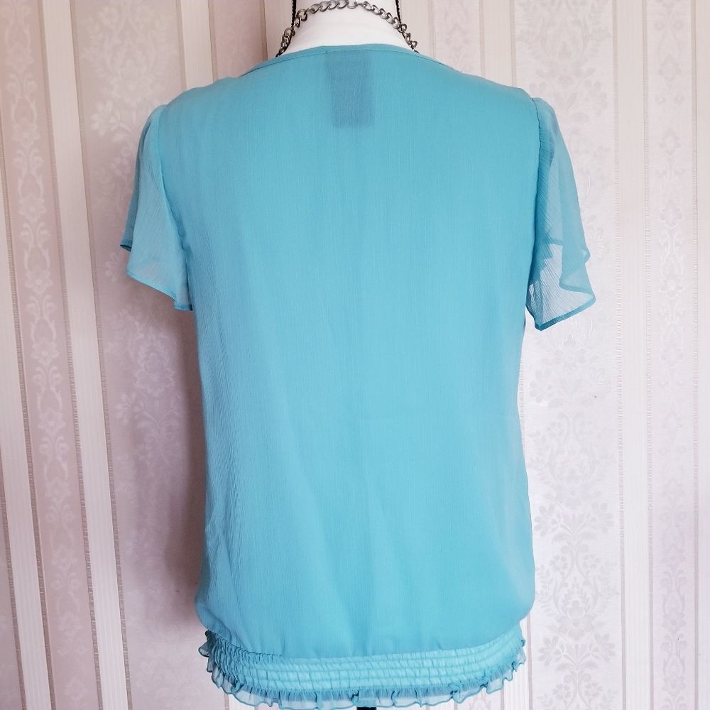 Covington Petite Flutter Sheer Top Mint Green SP - Picture 5 of 10
